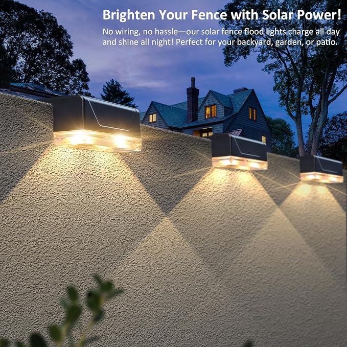 Solar Fence Lights Outdoor - 3000/4000/6000K 3 Mode, IP65 Waterproof Fence Lights Solar Powered, Dusk to Dawn Solar Light for Outside, Backyard/Step/Patio/Deck/Stair Railings and Wall (12 pack)