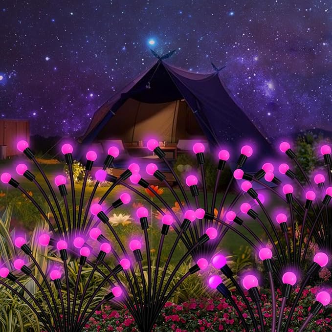 Kohlrabi Solar Garden Lights Outdoor, 2 Pack 16 LED Solar Pink Firefly Lights Waterproof, Sway by Wind, Swaying Light for Yard Patio Backyard Garden Planter Flower Bed Pathway Outdoor Decoration