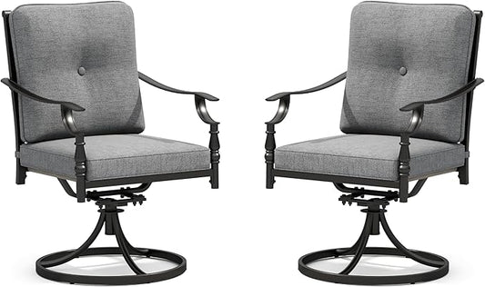 Sophia & William Outdoor Patio Swivel Dining Chairs Set of 2, Heavy Duty Patio Dining Chairs with Thickened Cushions, Wrought Iron Deck Chairs for Backyard, Poolside, Balcony and Garden