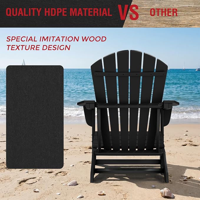 Costaelm Patio Conversation Set, Patio Chairs Set of 5 Balcony Firepit Furniture Outdoor Adirondack Square Table and Chair Backyard Furniture Set for Lawn Porch Pool Garden, Black