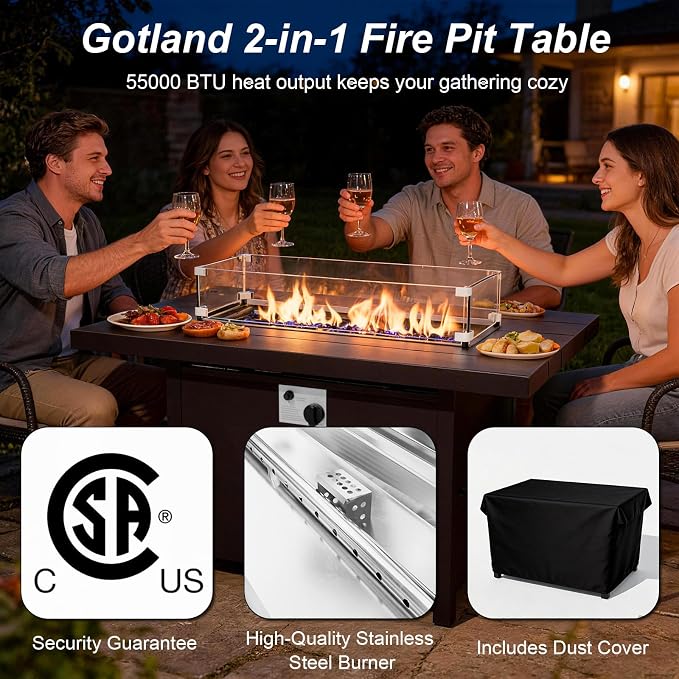 Gotland Aluminum Patio Furniture Set with Fire Pit Table, Metal Patio Furniture with 12 Seats Waterproof 5.1'' Seat Cushions, Oversized Outdoor Sectional Conversation Sets for Balcony Porch Grey