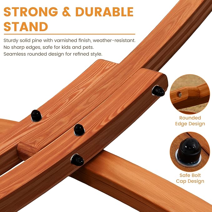 Lazy Daze Hammocks Sunbrella Fabric Hammock with 13FT Wood Arc Stand, 2 Person Outdoor Hammock Combo with Free Pillow, All Weather & Fade Resistant, for Indoor Patio Yard, 450 lbs Capacity, Cast Slate