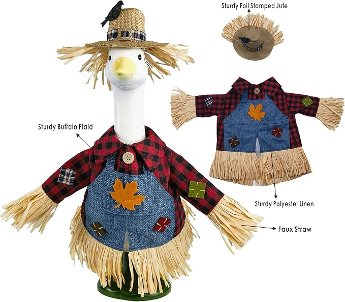 Scarecrow Porch Goose Outfits for 23 Inch Lawn Statue, Costume for Plastic/Cement Goose Statue, Seasonal Fall Sculpture Clothes for Garden Yard Patio Party Decoration