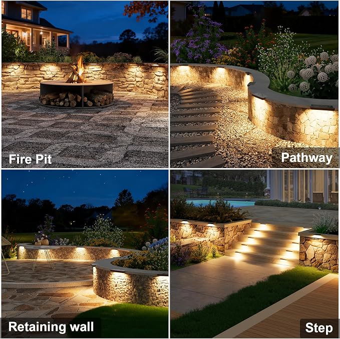 VOLISUN 7 Inch Retaining Wall Lights, 2700K Hardscape Lighting, 12 Pack | IP67 Waterproof, Cuttable Low Voltage Landscape Lighting, 12V Paver Lights, 2.8W Outdoor Step Lights
