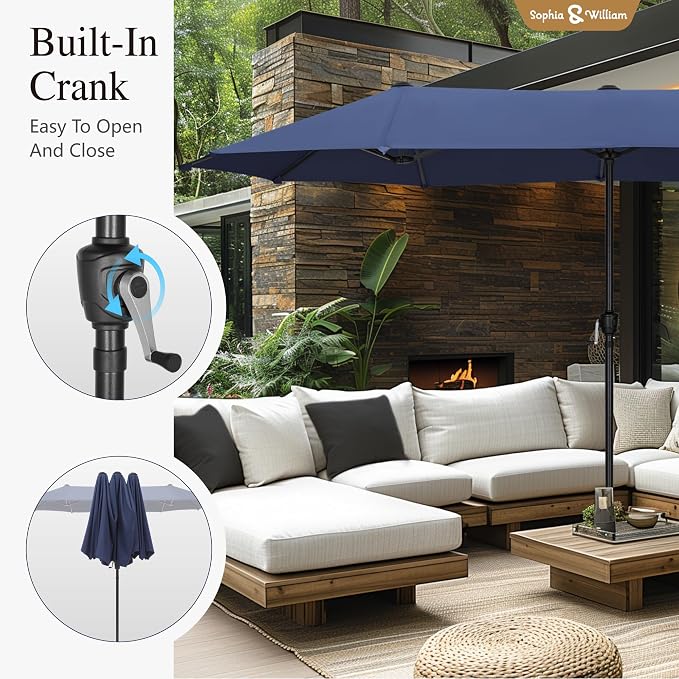 Sophia & William Patio Set with Umbrella 8 Pieces Outdoor Dining Set for 6 with 13ft Navy Blue Outdoor Umbrella, 6 x Swivel Patio Chairs with 59" Dining Table for Lawn Garden (No Umbrella Base)