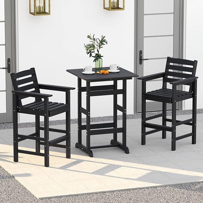 Tangkula 30" x 30" Square Bar Table, Patio HDPE Bar Height Dining Table w/Slatted Tabletop, Outdoor All-Weather High-Top Bistro Table for Poolside, Backyard, Balcony