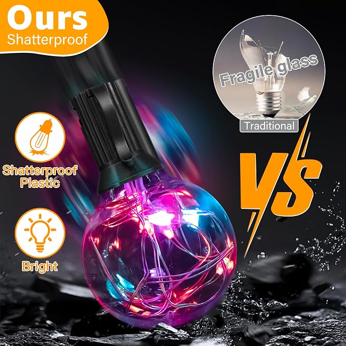 Ollny 30FT Outdoor String Lights, Waterproof Connectable Shatterproof RGBW Outside Light with 30 Edison LED Bulbs Plug in, Patio Lights for Indoor Balcony Porch Camping Deck
