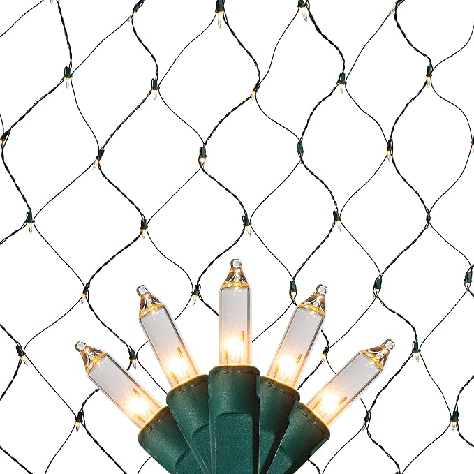 Christmas Light Net – 150 Clear Warm Mesh Lights - 4 ft x 6 ft – Outdoor/Indoor – Net Lights for Bushes, Hedges or Trees