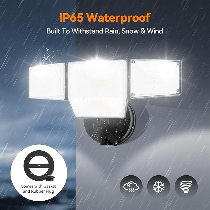 85W 10000LM Dusk to Dawn Outdoor Lighting, 4-Head Super Bright LED Flood Light, 5000K Daylight, IP65 Waterproof Hardwired Exterior Security Light for House Garage, Yard, Backyard (Black)