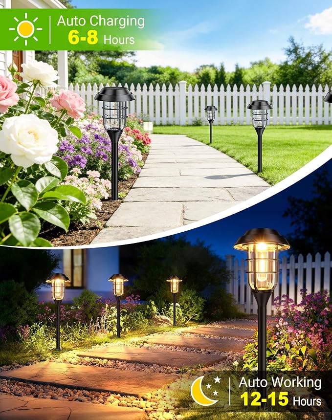 LETMY Solar Pathway Lights Outdoor, 12 Pack Bright Solar Lights Outdoor, IP65 Waterproof Auto On/Off Garden Lights Solar Powered Landscape Lighting for Yard Patio Walkway Driveway Pathway - Black