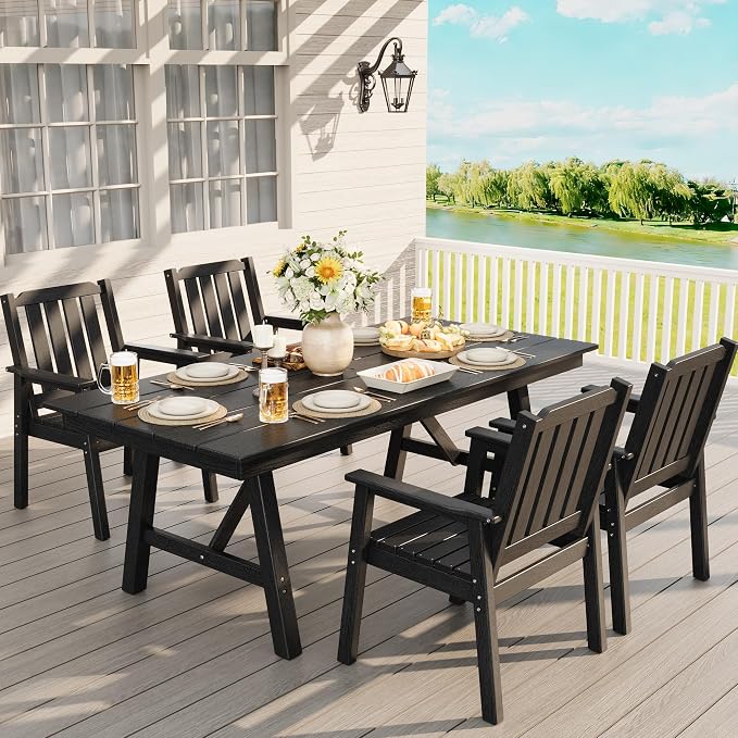 Set of 4 Outdoor Dining Chairs, 650LBS Capacity Wide HDPE Seat, Rustproof Aluminum Frame, Heavy-Duty All-Weather Patio Garden Seating Furniture for Deck Porch Backyard Poolside, Black