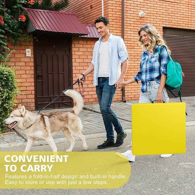 Anwick 4 Foot Folding Table Portable Fold-in-Half Plastic Picnic Table w/Handle and Steel Legs for Indoor, Outdoor, Camping, Party, Garden (Yellow, 4ft)