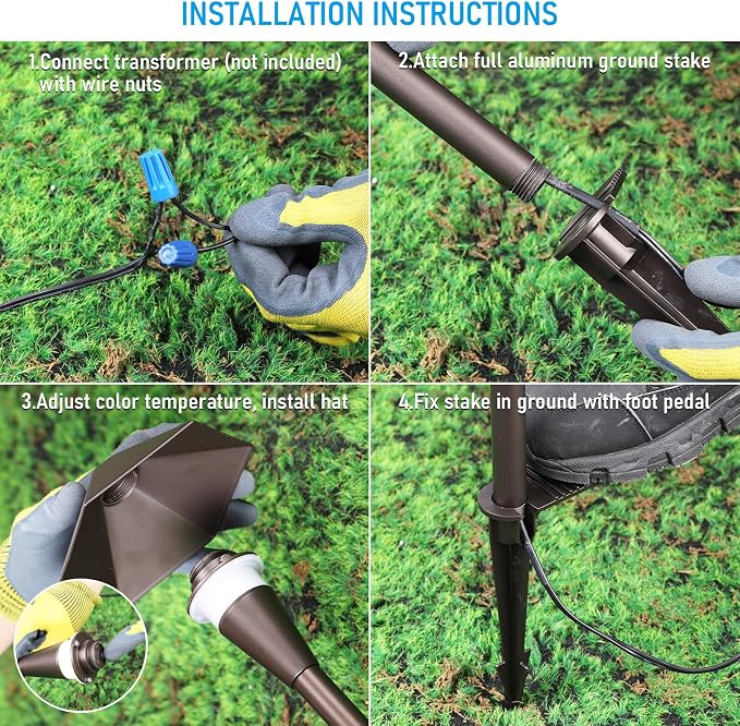 LEONLITE 6-Pack 5CCT Low Voltage LED Pathway Lights, Hexagon Head | 12-24V AC/DC, IP65, Landscape Path Lights, for Walkway Yard Garden, 1800/2700/3000/4000/5000K, Oil Rubbed Bronze, Aluminum