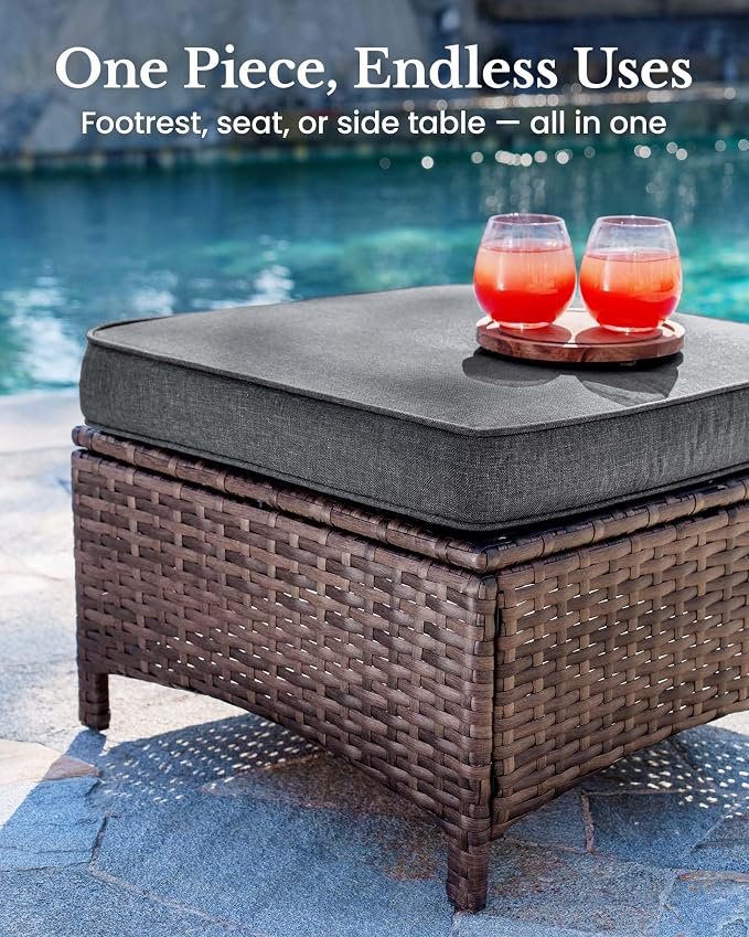 HILLGA 7-Piece Luxury Patio Furniture Set with 6" Thick Cushions, Weather-Resistant Wicker High Back Swivel Rocker Chairs, Senior-Friendly Outdoor Sofa Set for Large Deck, Yard and Poolside, Gray(V2)