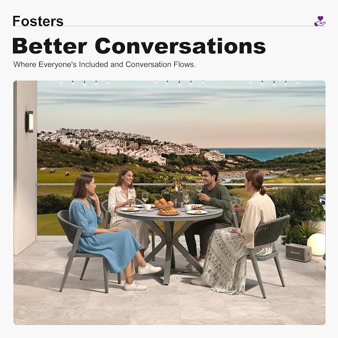 PURPLE LEAF 5 Pieces Oversized Round Dining Set Aluminum Frame and Wicker Rattan Patio Table and Chairs with Cushions for Garden Deck Outdoor Grey