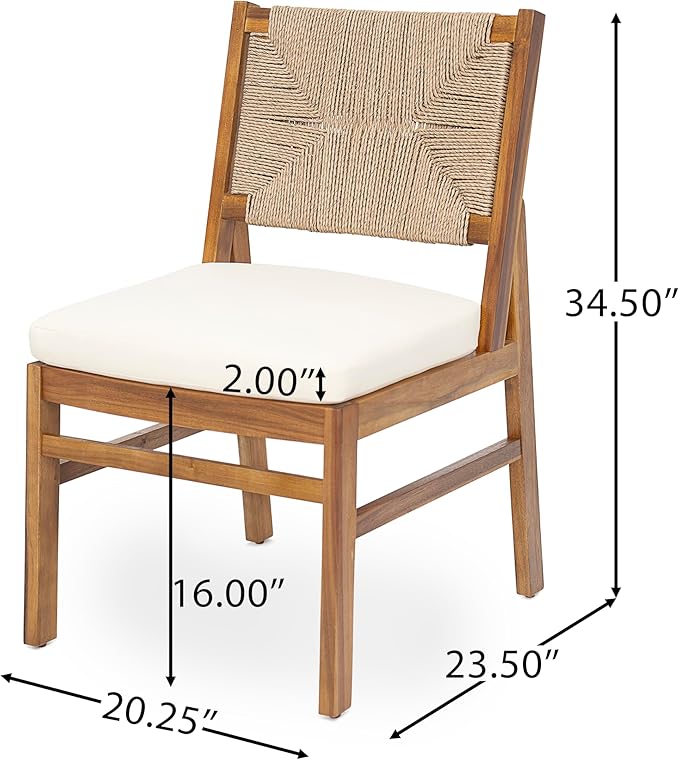 Christopher Knight Home Mave Acacia Wood Dining Table Set for 6, 7 Piece Patio Extendable Dining Table & Armless Chairs Set Of 6 with Cushion & Wicker Back, Patio Furniture Set, Cream+Light Brown+Teak