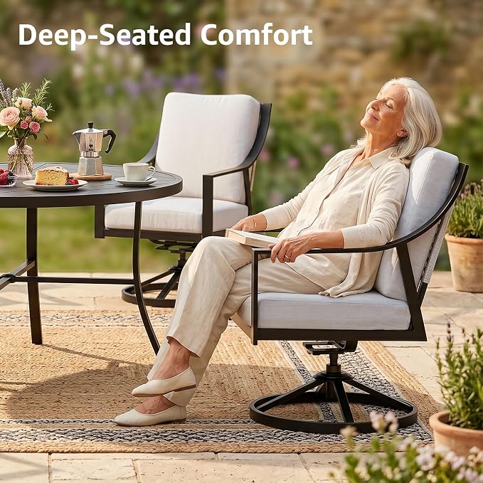 NATURAL EXPRESSIONS 5-Piece Outdoor Patio Dining Set, Black Patio Swivel Rocking Chairs and 38’’ Round Dining Table with 1.65’’ Umbrella Hole