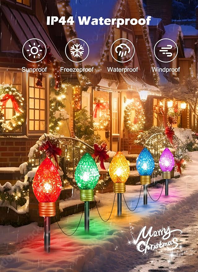 2 Pack Strawberry Jumbo C9 Christmas Pathway Lights Outdoor, Total 17FT | 10 LED C9 Walkway Light, Multicolor Bulb Holiday Pathway Light, Connectable Christmas Lights Outdoor Decoration for Lawn Yard