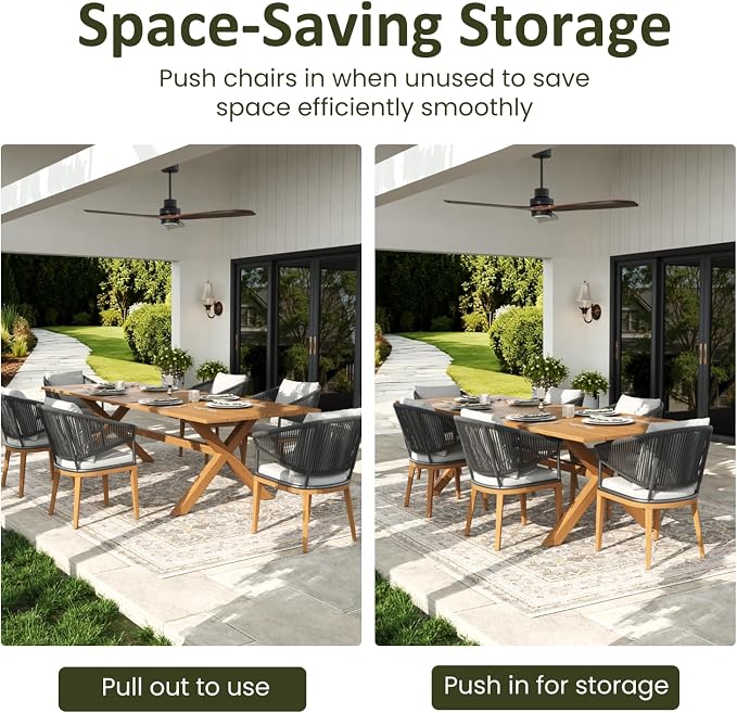 LayinSun 9 Piece Outdoor Dining Table Set, Aluminum Modern Rectangular Dining Table and All-Weather Wicker Chairs Set for Patio Deck Indoor Decor Kitchen
