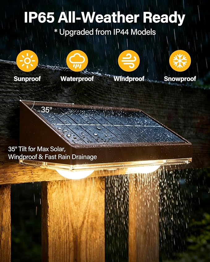 Solar Fence Lights Outdoor, 2 Pack Fence Lights Solar Powered | 85LM Solar Lights, 9 RGB Color Modes, IP65 Waterproof, 12H Dusk to Dawn Glow for Pool/Deck/Patio/Wall/Backyard - Matte Brown