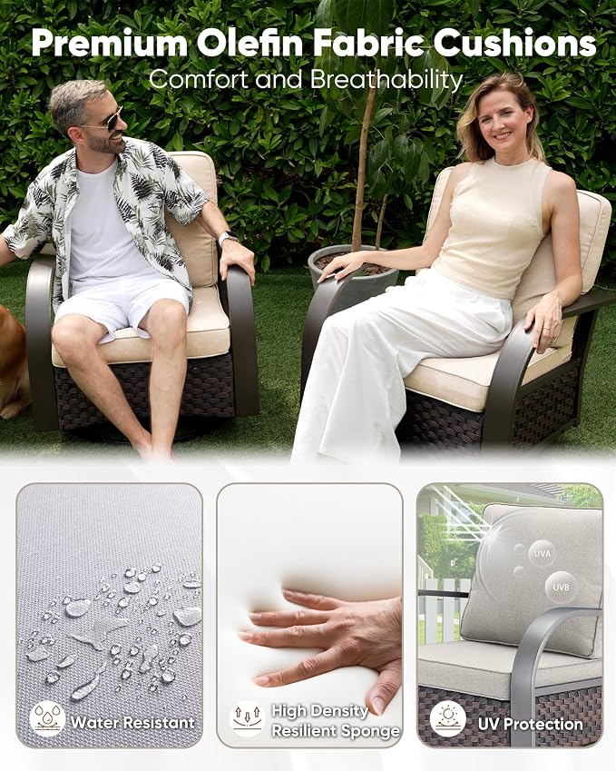 HUMMUH 7 Piece Outdoor Patio Furniture Sets-High Back Swivel Rocker Patio Chairs with Wicker Patio Couch Outdoor Conversation Furniture Set for Deck Porch Garden Poolside Backyard-Brown/Beige