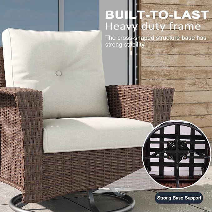 LayinSun 9 Piece Wicker Patio Furniture Set, Classis Outdoor Conversation 360 Degree Swivel Chairs Set with Coffee Table