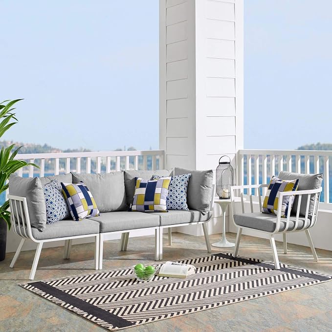 Modway Riverside 4 Piece Outdoor Patio Aluminum Set, 114 x 61.5 x 28, White Gray