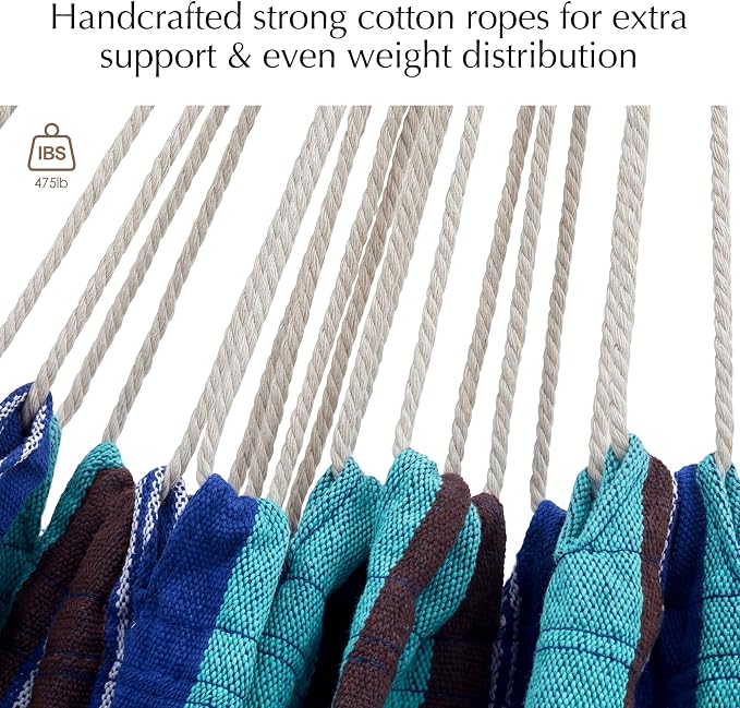PNAEUT Double Hammocks for Outside, Replacement Outdoor Tree Hammock for Indoor Patio Porch Garden (Blue Lagoon, Medium)