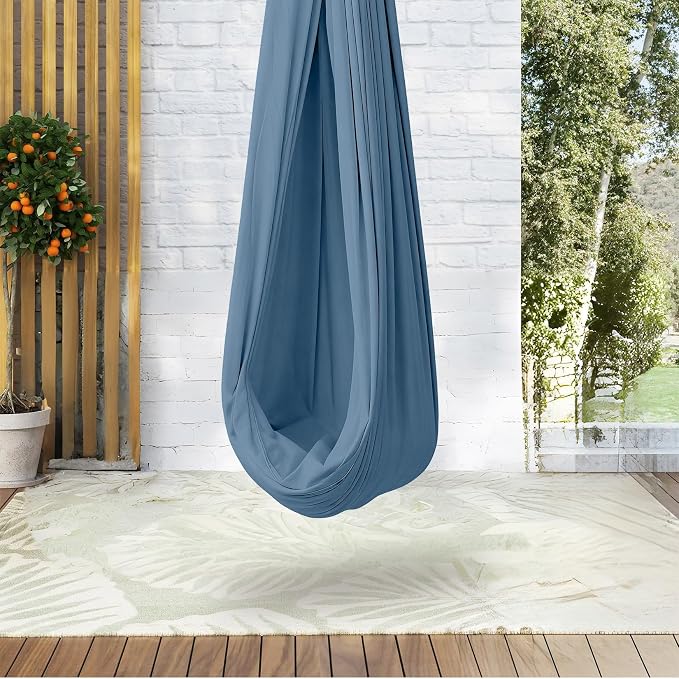 GarveeLife Double-Layer Cotton Sensory Hammock Swing for Kids & Adults, Deep Pressure Calming Therapy, 360° Swivel, Adjustable Height, Indoor Outdoor Use, 300 lbs Capacity, Haze Blue