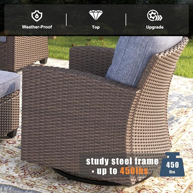 7 Pieces Patio Furniture Swivel Chairs Set, Outdoor Wicker Glider Rocking Chairs with Sofa Set