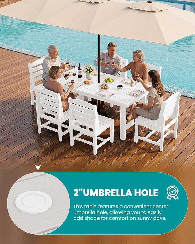 SERWALL Patio Dining Sets for 10 Person, HDPE Dining Set with 2 Tables, 8 Armless Chairs and 2 Armed Dining Chairs, White