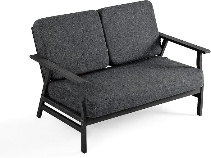4 Pieces Patio Furniture Sets, Black Wood Outdoor Sectional Furniture with Coffee Table, 4 Seats Patio Sofa Couch Conversation Set for Backyard Deck - Dark Gray