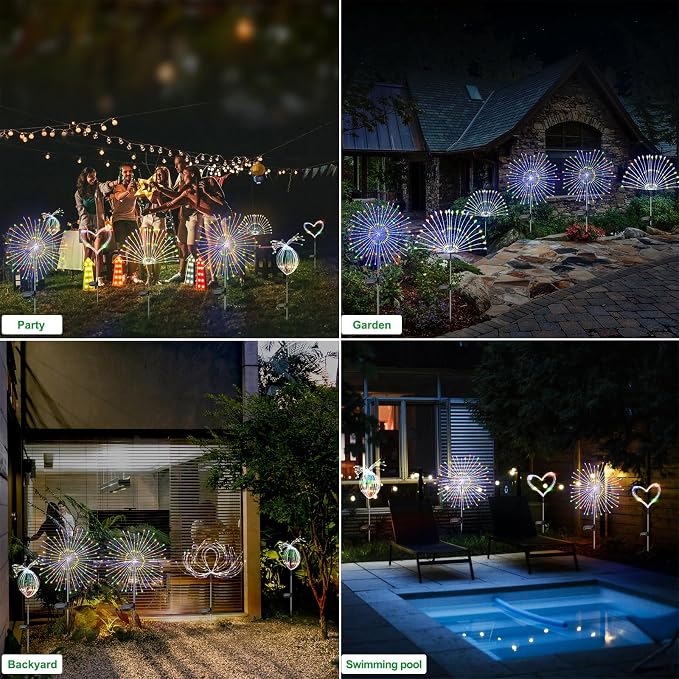Slyuexu Solar Garden Lights Outdoor Waterproof, 2 Pack 120 LED Solar Firework Lights Decorative Garden Décor Outside for Flowerbed Pathway Party Halloween Christmas Decoration, Multicolor