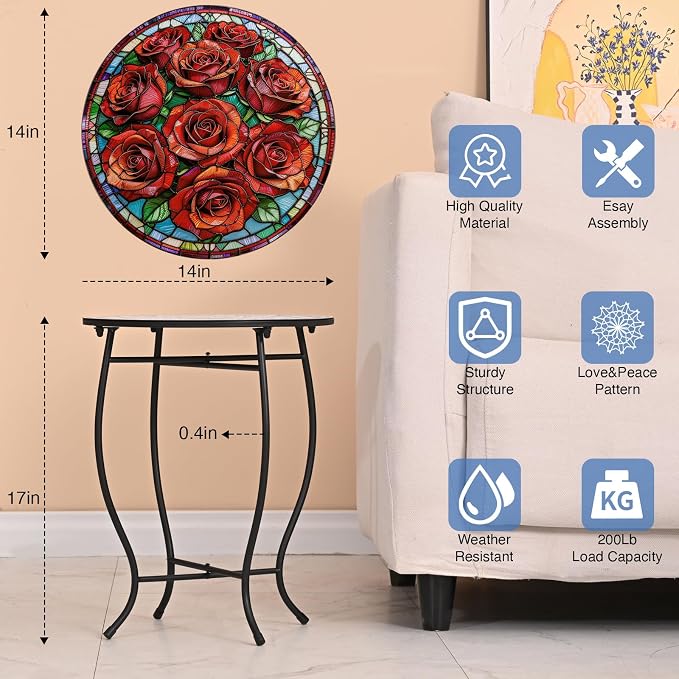 Outdoor Side Table, Versatile Round Small Table for Balcony Yard Porch Rocking Chair and Pool Chair, Weather Resistant Metal Patio Table for Indoor Outdoor Use, Easy Assembly