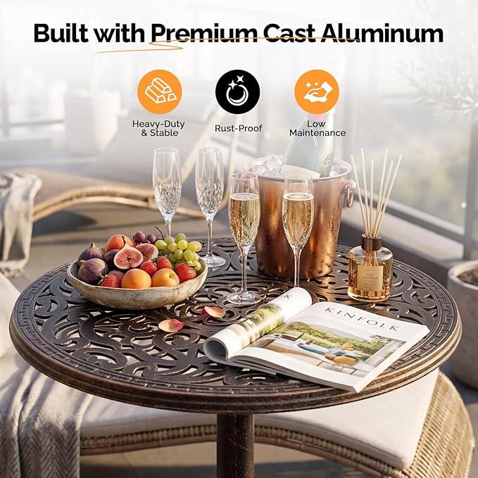 VINGLI 40" Outdoor Bar Table, High Top Table, Cast Aluminum Outdoor Pub Table 40-Inch Height, Round Bar Table Bistro Table for Patio, Cocktail, Bistro(28" Dia x 40 H)