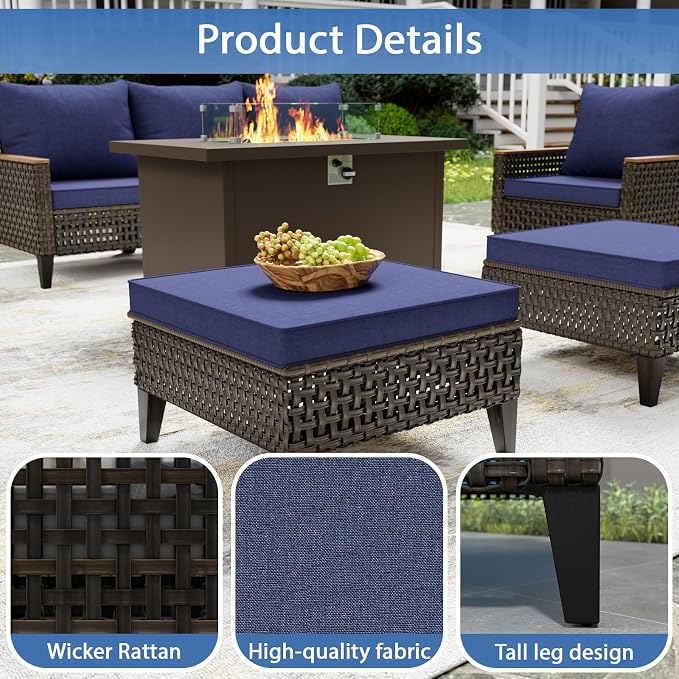 7 Piece Patio Furniture Set, All-Weather Wicker Rattan Outdoor Sectional Sofa Set with High Backrest and Thick Cushions for Garden, Porch, Poolside, Blue