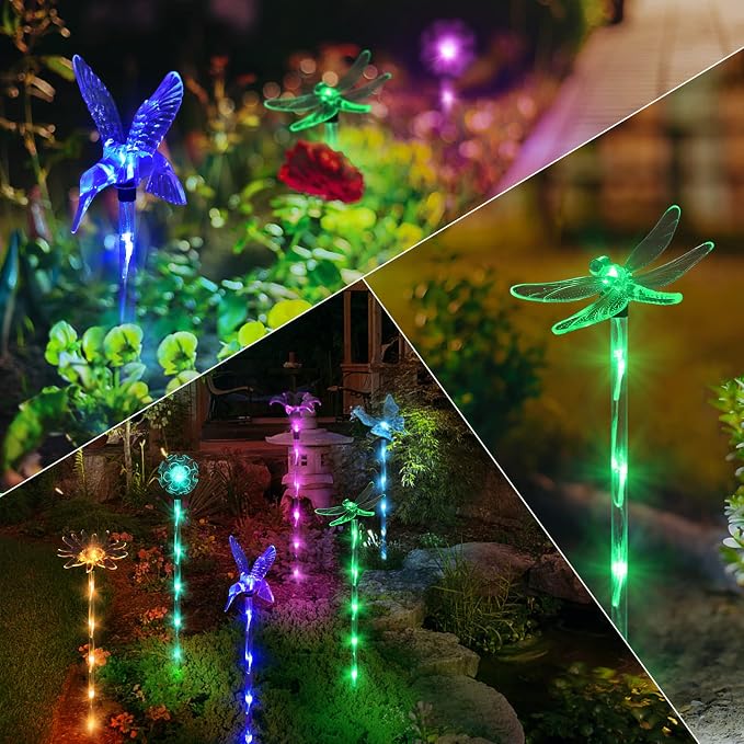 Set of 6 Arcylic Solar Lights for Outside, Solar Powered Garden Decorations with 8 Lighting Modes, Outdoor Waterproof Pathway Lights for Yard, Patio Plant Pot, Flower Bed (Mixed)