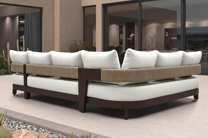 PURPLE LEAF Patio Furniture Set with Left-Arm Daybed and Table 7 Pieces Modern Aluminum Sectional Sofa Outdoor Conversation Sets 7.8" Thick Removable Cushions & Pillows for Porch Yard Garden