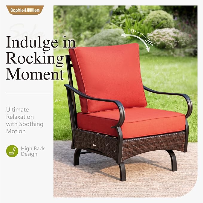 Sophia & William Patio Furniture Set with 56" Fire Pit Table, 9 Seats Metal Frame Outdoor Conversation Sets Wicker Patio Sectional Sofa Set with Ottomans for Porch, Deck, Poolside, Red