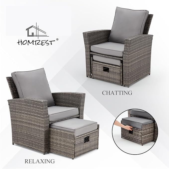 HOMREST 6 Pieces Outdoor Patio Furniture Set with Coffee Table, Patio Conversation Set with Ottoman with Storage, Outdoor Sofa for Garden, Porch, Deck, Backyard (Grey)