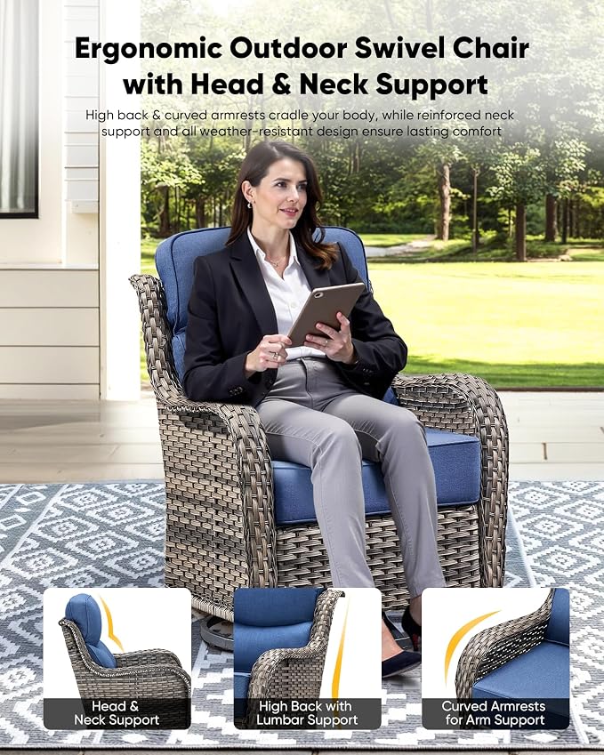 HUMMUH 9 Pieces Wicker Outdoor Furniture Set 6-inch Cushions High Back Patio Sofa Swivel Rocker Chairs Set of 2 with Coffee Table for Porch,Deck,Backyard