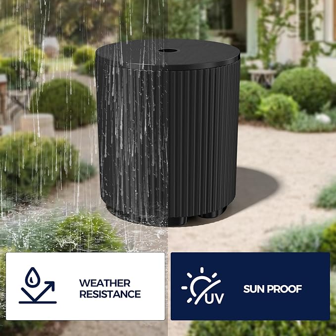 Outdoor Table with Umbrella Hole, Patio Umbrella Side Table with Plastic Bags Attached, Free-Standing Umbrella Side Table for Porch, Poolside & Garden, Easy Assembly, Black
