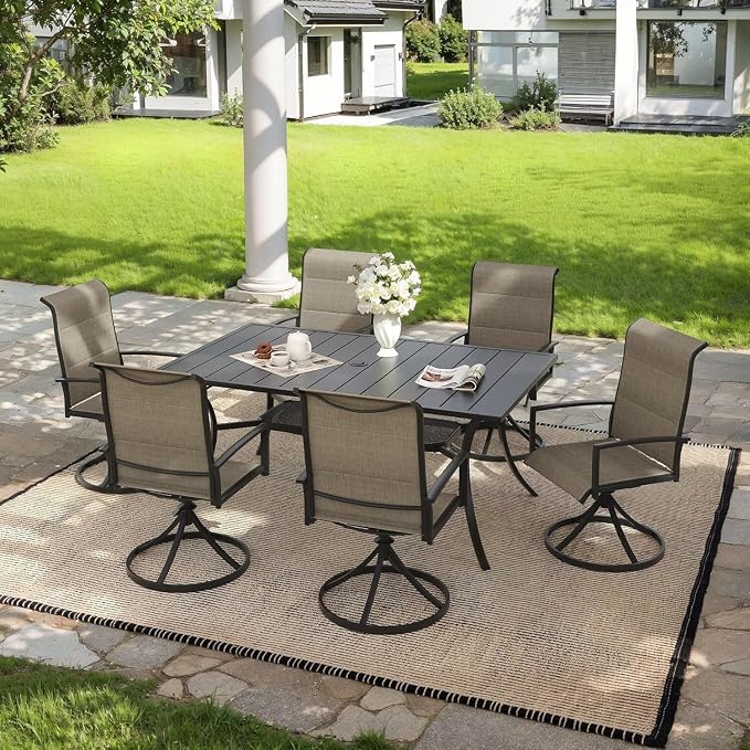 VICLLAX 59" Rectangle Patio Dining Table for 6 Person, Outdoor Metal Slat Table with Umbrella Hole for Porch Backyard Garden Deck, Porch, Black