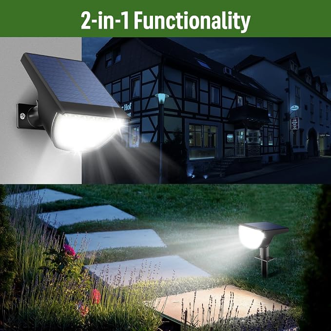 GKGG Solar Lights Outdoor Waterproof IP65, Solar Powered 76 LED 3 Lighting Modes Solar Spot Lights Outdoor for Yard Garden Landscape Pathway (Cool White, 4 Pack)