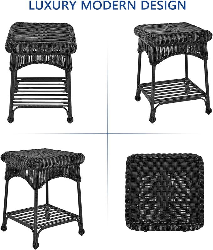 Outdoor Black Wicker End Table