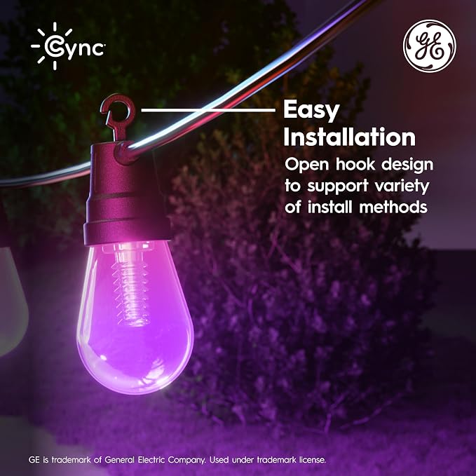 Cync GE Dynamic Effects Color Changing Smart Outdoor String Lights, 48ft | App control, Alexa & Google compatible, color changing patio cafe lights, weather resistant, 48ft, dynamic lighting effects