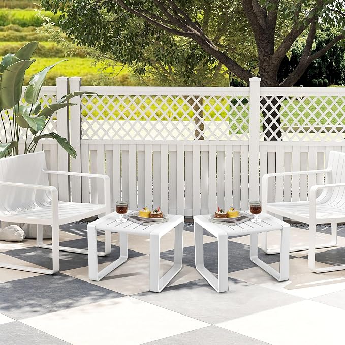 Tangkula Outdoor Side Table Set of 2, 18” Weather Resistant Adirondack Table, Patio End Table, Small Coffee Bistro Table, Indoor & Outdoor Chair Side Table for Porch, Deck, Garden, Yard (White)