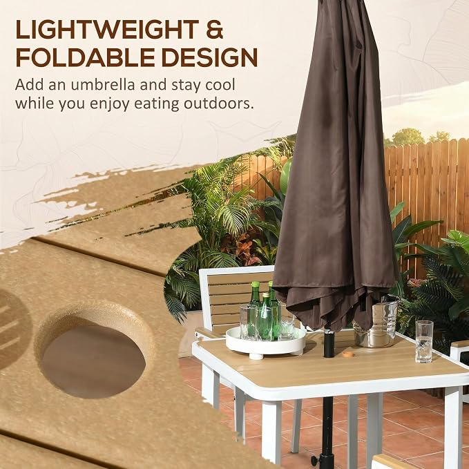 Outsunny 5 Piece Outdoor Dining Set for 4, Waterproof HDPE Patio Table and Chairs with Umbrella Hole, Aluminum Frame Outdoor Patio Dining Furniture Set for Backyard, Garden, Yellow