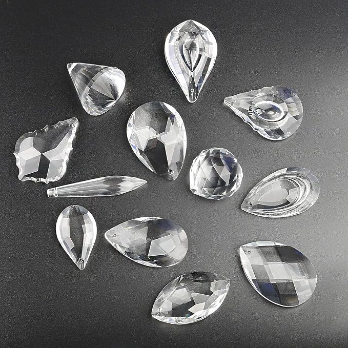 12 Pcs Clear Crystal Prism Chandelier Pendants Suncatcher Decor | Clear Crystal Chandelier Lamp Prism Pendants Drops Glass Balls Replacement Parts Suncatcher Hanging Ornaments for Home Decor