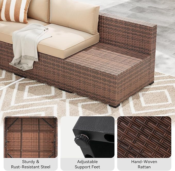 LazySunsets 10-Piece Patio Furniture Set, Wicker Rattan Outdoor Furniture with Thick Cushions, Patio Conversation Sets with Coffee Table, Outdoor Sectional Couch Sofa, Beige